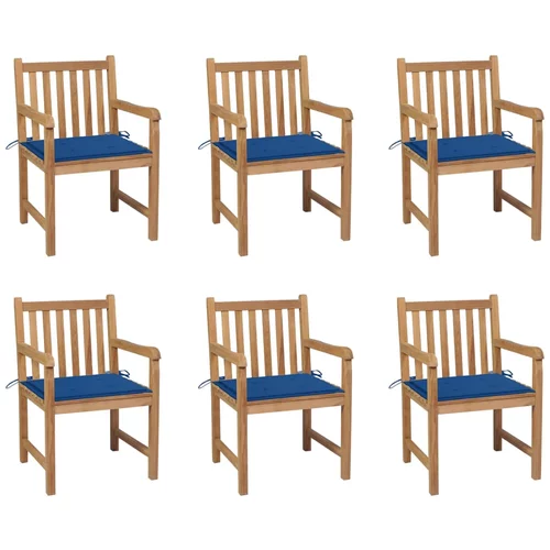  Vrtne stolice s kraljevsko plavim jastucima 6 kom od tikovine