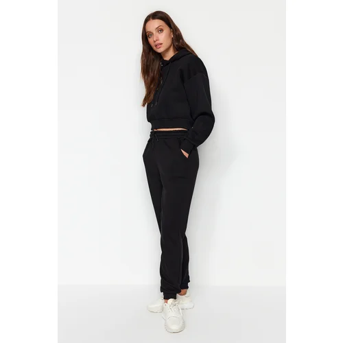 Trendyol Black Loose Jogger Normal Waist Thick Knitted Sweatpants