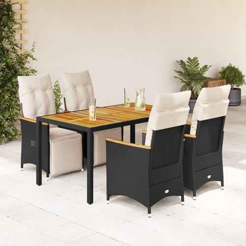 5-dijelni vrtni bistro set od poliratana s jastucima crni Crna 150 x 90 x 75 cm Cene