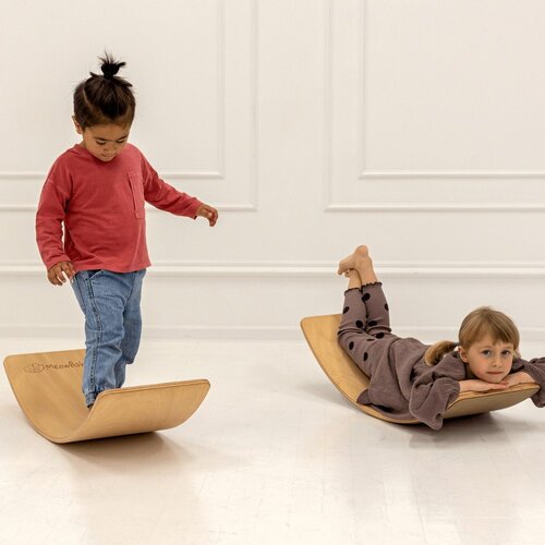 MeowBaby Bež/naravna deska za ravnotežje iz borovega lesa 80x30x18 cm Montessori - Slike