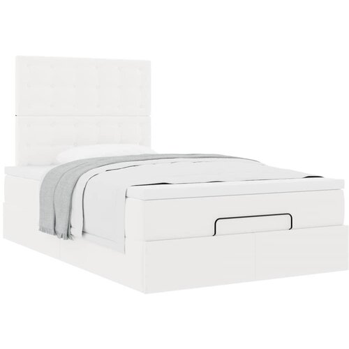 vidaXL Otomanski posteljni okvir z vzmetnico bel 120x200 cm um. usnje Cene