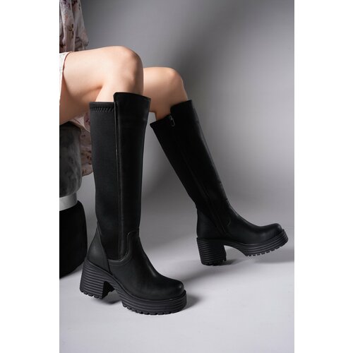 Riccon Faevuth Women's Long Stetch Boots 0012217 Black Leather Slike