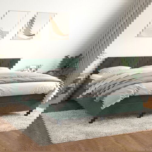 The Living Store Box spring postelja z vzmetnico temno zelena 140x200 cm žamet - Box Spring Postelja, (21489563) Slike