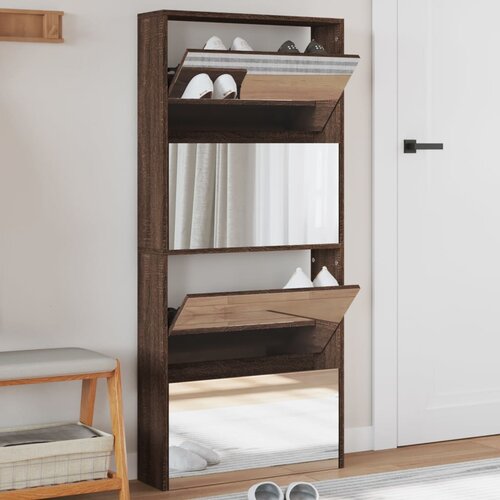  The Living Store Omarica za čevlje z ogledalom 4-nadstropna hrast 63x17x134 cm - Omarica Za Čevlje, (21485832) Slike