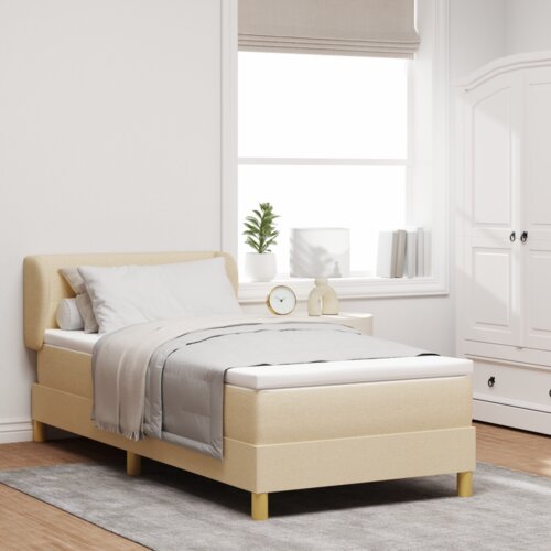 Box Spring Krevet s Madracem - Krem - 80x200 cm - Tkanina Cijene