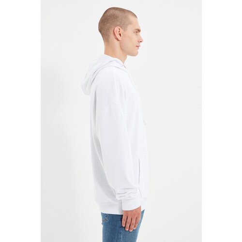 Trendyol White Oversize/Wide Cut Hooded Labeled Fleece/Warm Sweatshirt Cene