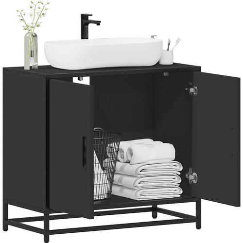 VidaXL Kupaonski ormarić za umivaonik crni 65x33x60 cm izrađeno drvo Slike