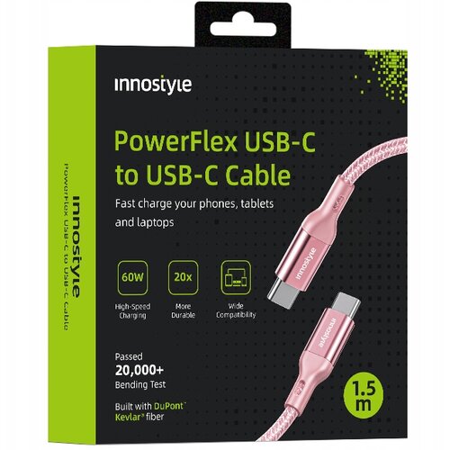 Innostyle POWERFLEX USB-C KABEL ZA HITRO POLNJENJE ZA IPHONE SAMSUNG 3A 60W KEVLAR 2M ROZA, (21748005) Cene
