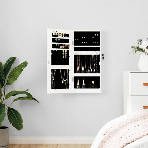  Zidni ormarić za nakit s ogledalom bijeli 30 x 8,5 x 67 cm Slike