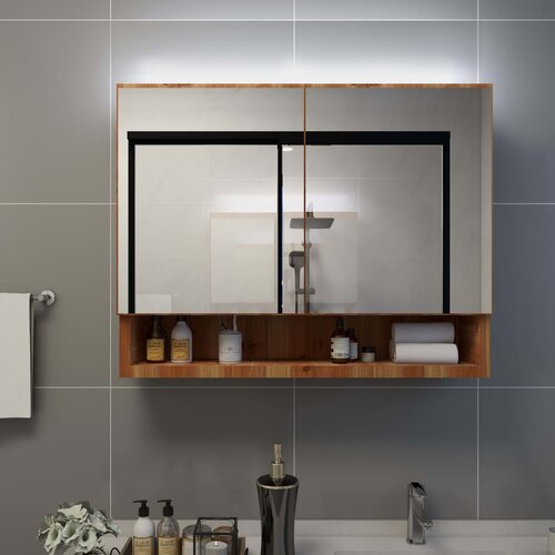 vidaXL lED kupaonski ormarić s ogledalom boja hrasta 80x15x60 cm MDF Cijene