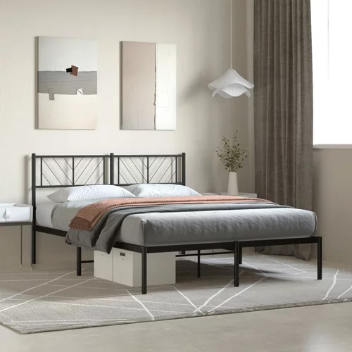 Metalni okvir za krevet s uzglavljem crni 140x200 cm