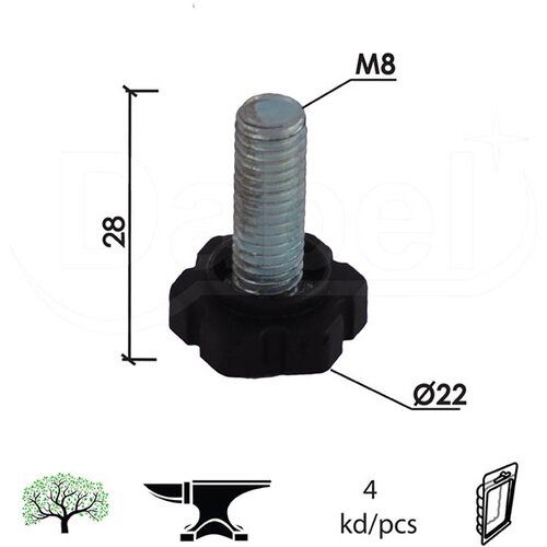 Dabel nogica štel za nameštaj n035 crna m8x22 mm (4kom) Cene