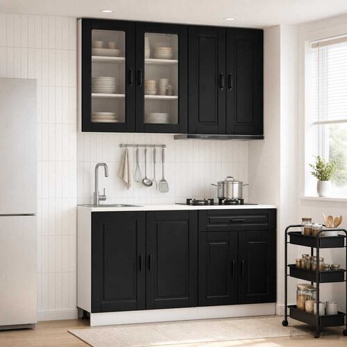 Kuhinjska jedinica PORTO 4 pcs Crna Konstruirano drvo Slike