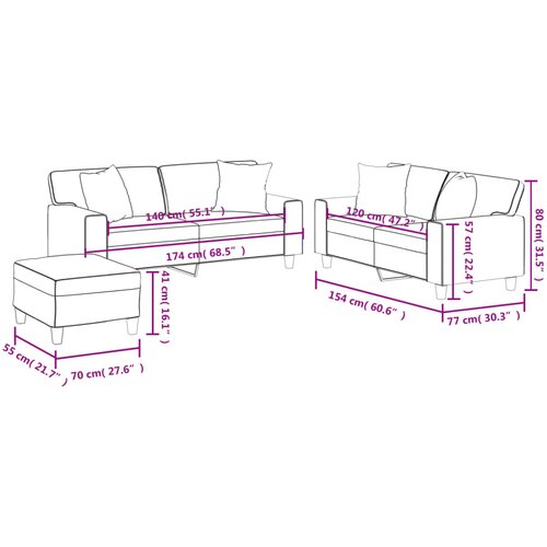  3-dijelni set sofa s jastucima crna od umjetne kože Slike