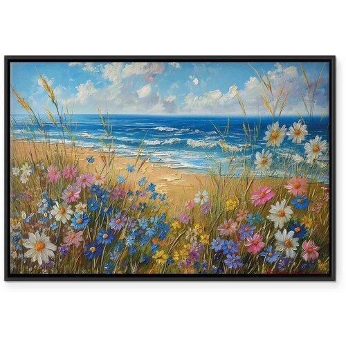  Slika - Seascape – wildflowers and a view of the rough sea 60x40 U crnom drvenom okviru Cene