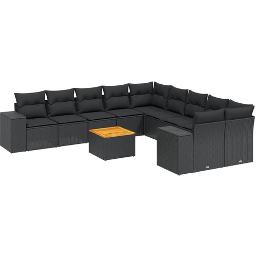  11-dijelni set vrtnih sofa od poliratana s jastucima crni Crna 83 x 62 x 69 cm Slike