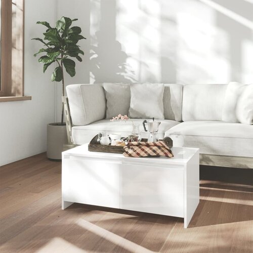 The Living Store Klubska mizica visok sijaj bela 90x50x41,5 cm iverna plo&amp;scaron;ča - Klubska Mizica, (21573731) Slike
