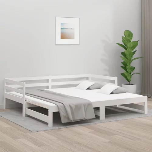 vidaXL Izvlečna dnevna postelja bela 90x190 cm trdna borovina