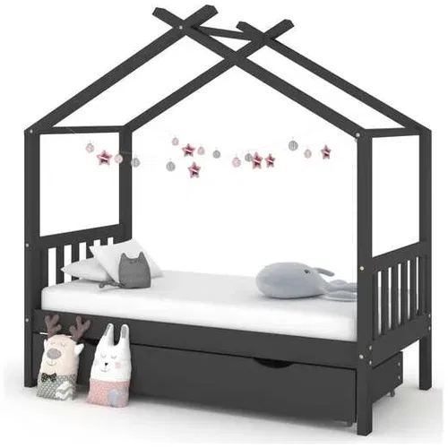  Otroški posteljni okvir s predalom temno siva borovina 80x160cm