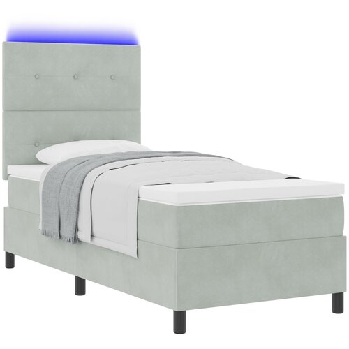 vidaXL Box Spring postelja z vzmetnico in LED lučko svetlo siva 90x200 cm žamet, (22050845) Cene