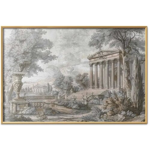  Plakat - Temple on the Hill - Greek Architecture in Muted Tones 60x40 Zlatni okvir Cijene