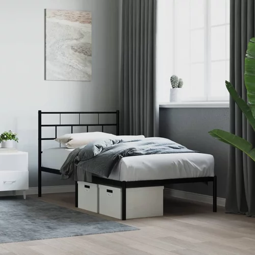 Metalni okvir za krevet s uzglavljem crni 100x190 cm