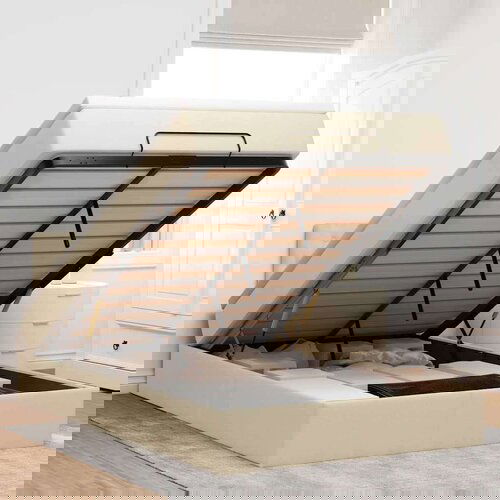 vidaXL Otomanski posteljni okvir z vzmetnico krem 120x200 cm blago Cene