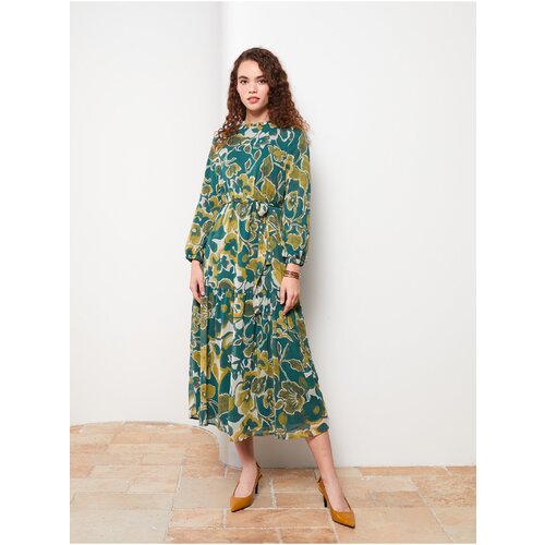 LC Waikiki Ruffled High Collar Patterned Long Sleeve Women&amp;#039;s Dress Slike