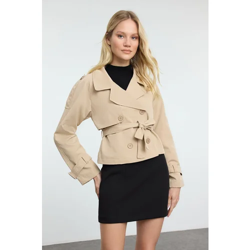 Trendyol Beige Regular Belted Water Repellent Short Trench Coat