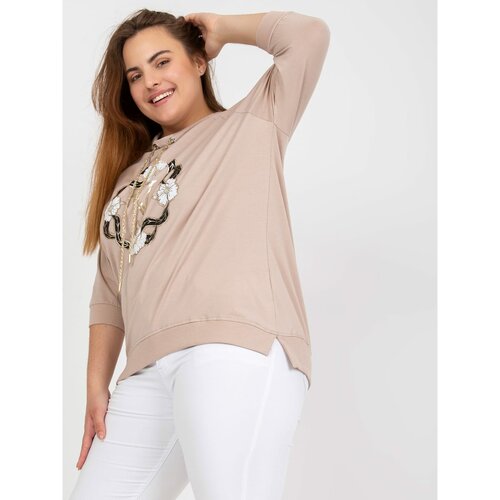 Fashion Hunters Plus size beige cotton blouse with an applique Slike