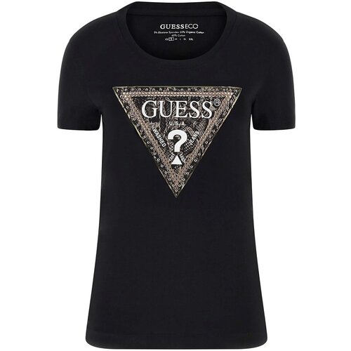 Guess Majice s kratkimi rokavi Ss Cn Triangle Python Tee Črna Slike