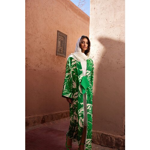 Trendyol Green Tropical Patterned Long Woven Kimono &amp;amp; Kaftan &amp;amp; Abaya Slike