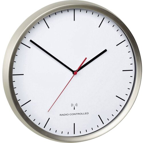 TFA Dostmann 60.3521.02 radijski zidni sat 30.5 cm x 4.8 cm plemeniti čelik (bru&amp;scaron;eni) tihi rad Slike