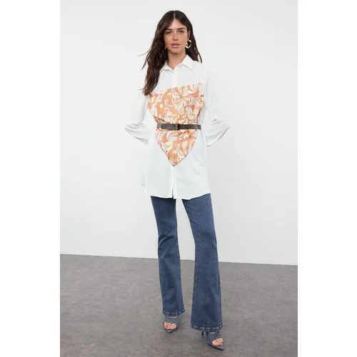 Trendyol White Accessory Shawl Detailed Woven Shirt