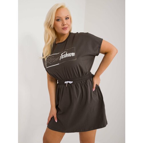 Fashion Hunters Sweatshirt dress in dark khaki plus size with print Slike
