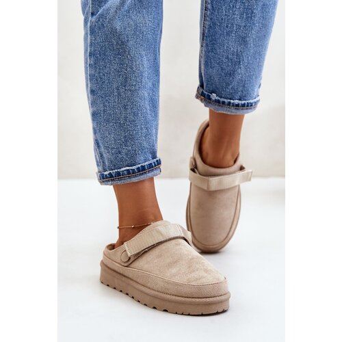Kesi Women&amp;#039;s insulated slippers with fur on platform beige Azida Slike