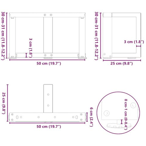  Noge za stolić T-oblika 2 kom prirodni čelik 50x25x(30-31)cm Slike