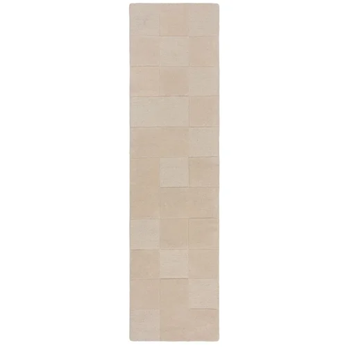 Flair Rugs Bež ročno tkan volnen tekač 60x230 cm Checkerboard –