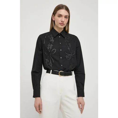 Pinko Pamučna košulja za žene, boja: crna, regular, s klasičnim ovratnikom, 103474 A1UU