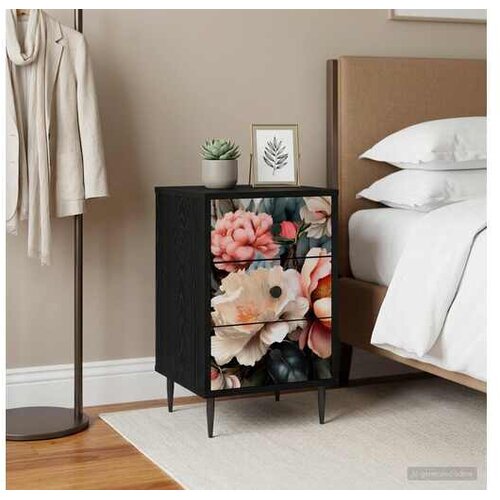 VidaXL Noćni ormar BORNE Crni hrast 36 x 33 x 61 cm Konstruirano drvo - Print lagane peonije 1 Slike