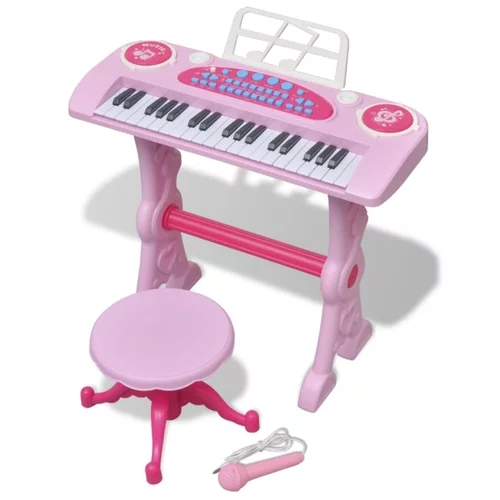  Ružičasta dječja klavijatura s 37 tipki, stolcem i mikrofonom