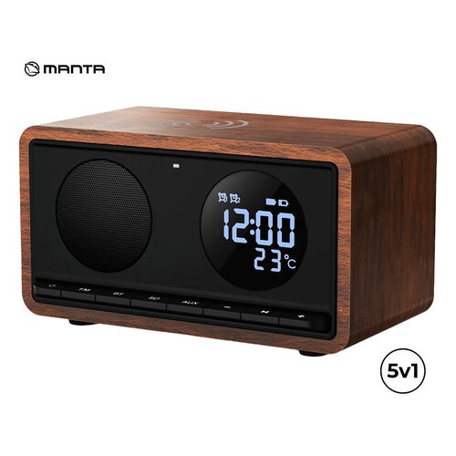 Manta RDI912 RIMINI radijski sprejemnik / ura / budilka / brezžični polnilec, 5v1, FM Radio, Bluetooth 5.1, polnilna baterija, microSD / AUX / USB Type-C, črn (Velvet Black), (21065734) Cene