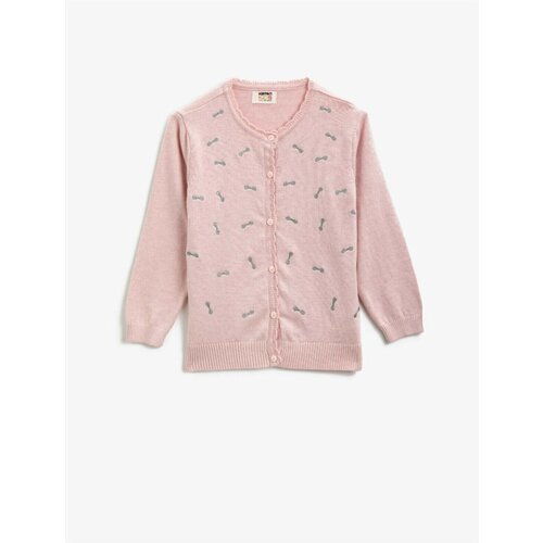 Koton Girl Pink Cotton Silvery Patterned Buttoned Cardigan Slike