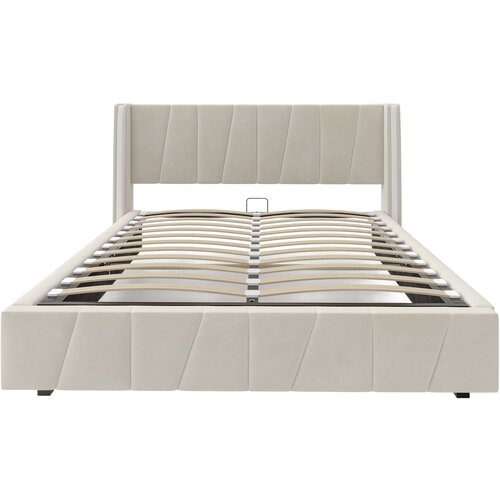 Lumor Dvoposteljna postelja 160x200 cm - sodoben okvir, žamet, USB, shranjevanje, LED - bež, (22151237) Cene