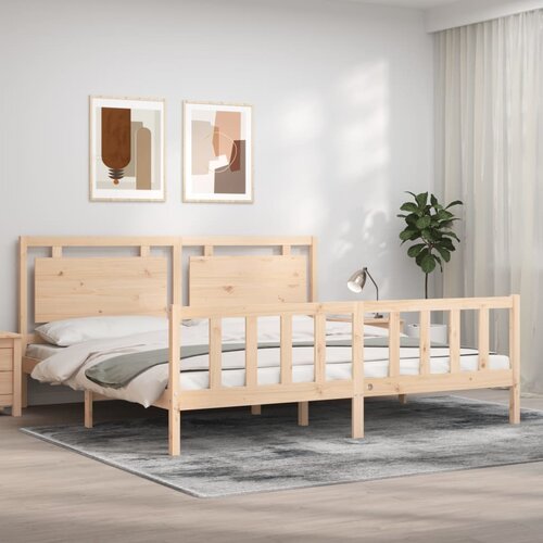 The Living Store Posteljni okvir z vzglavjem 200x200 cm trden les - Posteljni Okvir, (21524635) Slike