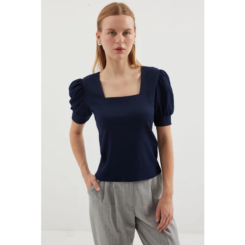 Bigdart 0409 Square Neck Knitted Blouse - Navy Blue