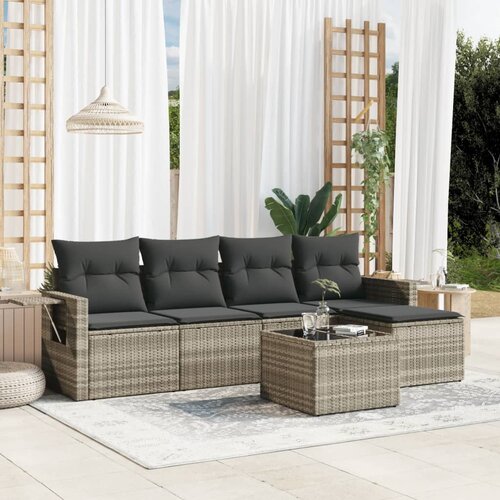 VidaXL 6-dijelni set vrtnih sofa od poliratana s jastucima svjetlosivi Slike