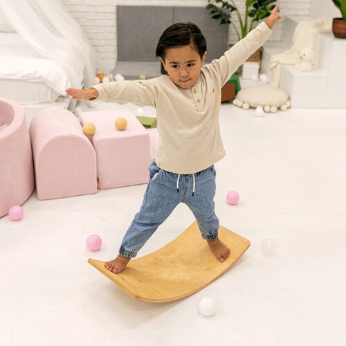 MeowBaby Drsna ravnotežna deska za otroke &amp;reg; Montessori 80x30 cm, ravnotežna deska s flisom, modra, (20734427) Slike