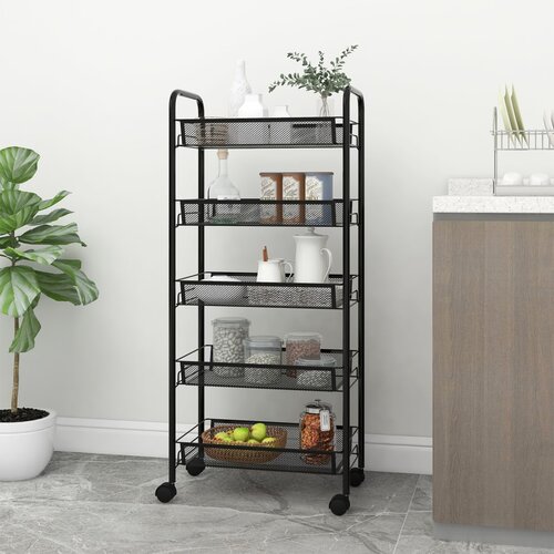  Kolica s 5 razina crna 46 x 26 x 105 cm željezna Slike