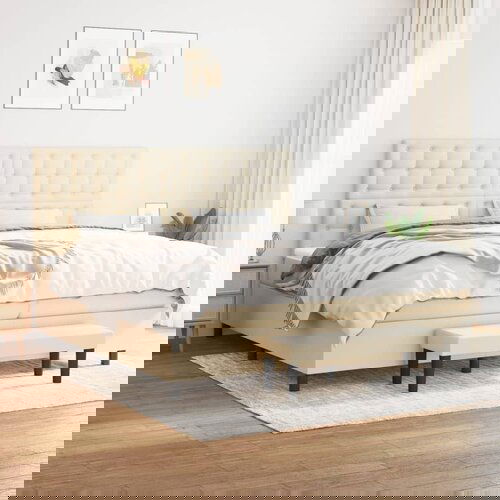  The Living Store Box spring postelja z vzmetnico krem 200x200 cm blago - Box Spring Postelja, (21514864) Slike